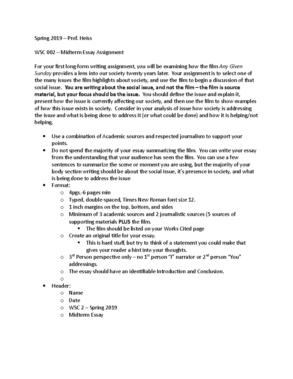 Midterm - Mandatory Assignments - Spring 2019 – Prof. Heiss WSC 002 ...