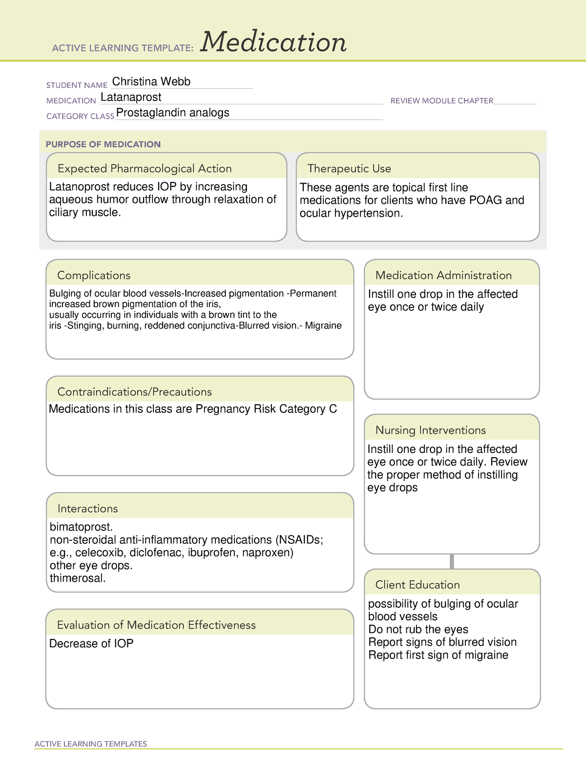 Latanaprost - ATI med sheet - ACTIVE LEARNING TEMPLATES Medication ...