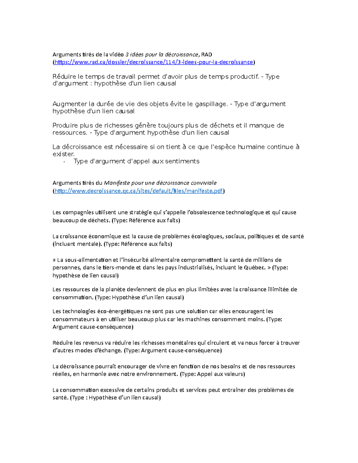 03 - Liste darguments - Arguments tirés de la vidéo 3 idées pour la ...
