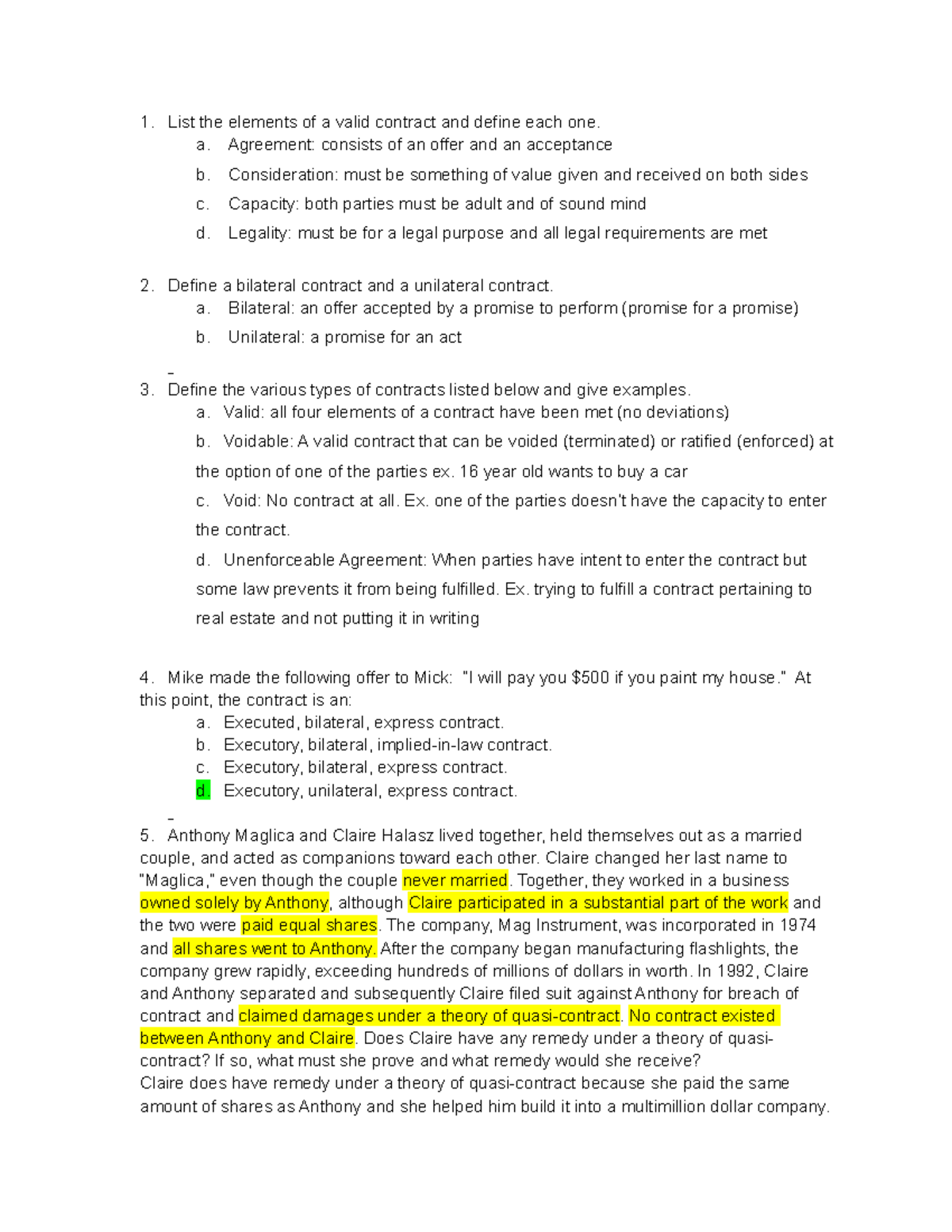 ETLW CH 13 - Notes - List The Elements Of A Valid Contract And Define ...