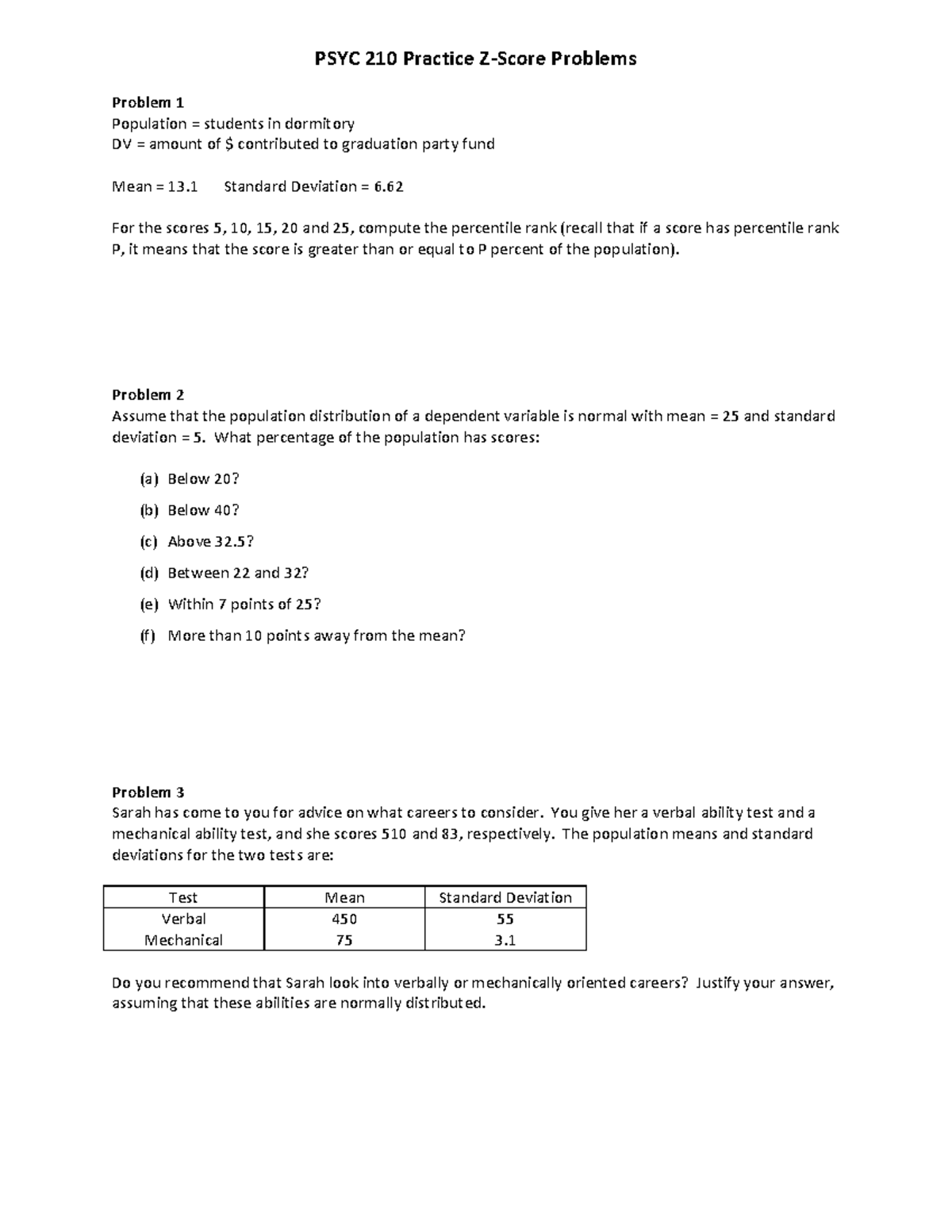 Practice Z Score Problems