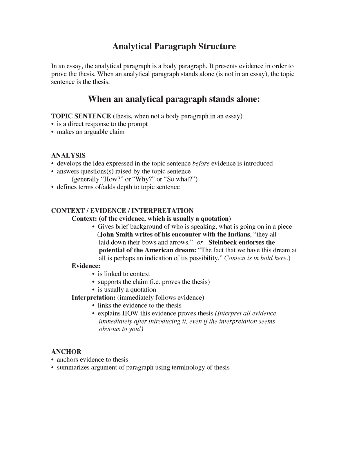 Structure of Analytical Paragraph - Analytical Paragraph Structure In ...