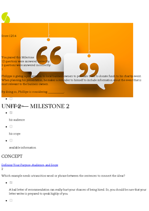 Project Management - Unit 1 Milestone - UNIT 1 — MILESTONE 1 Score Well ...