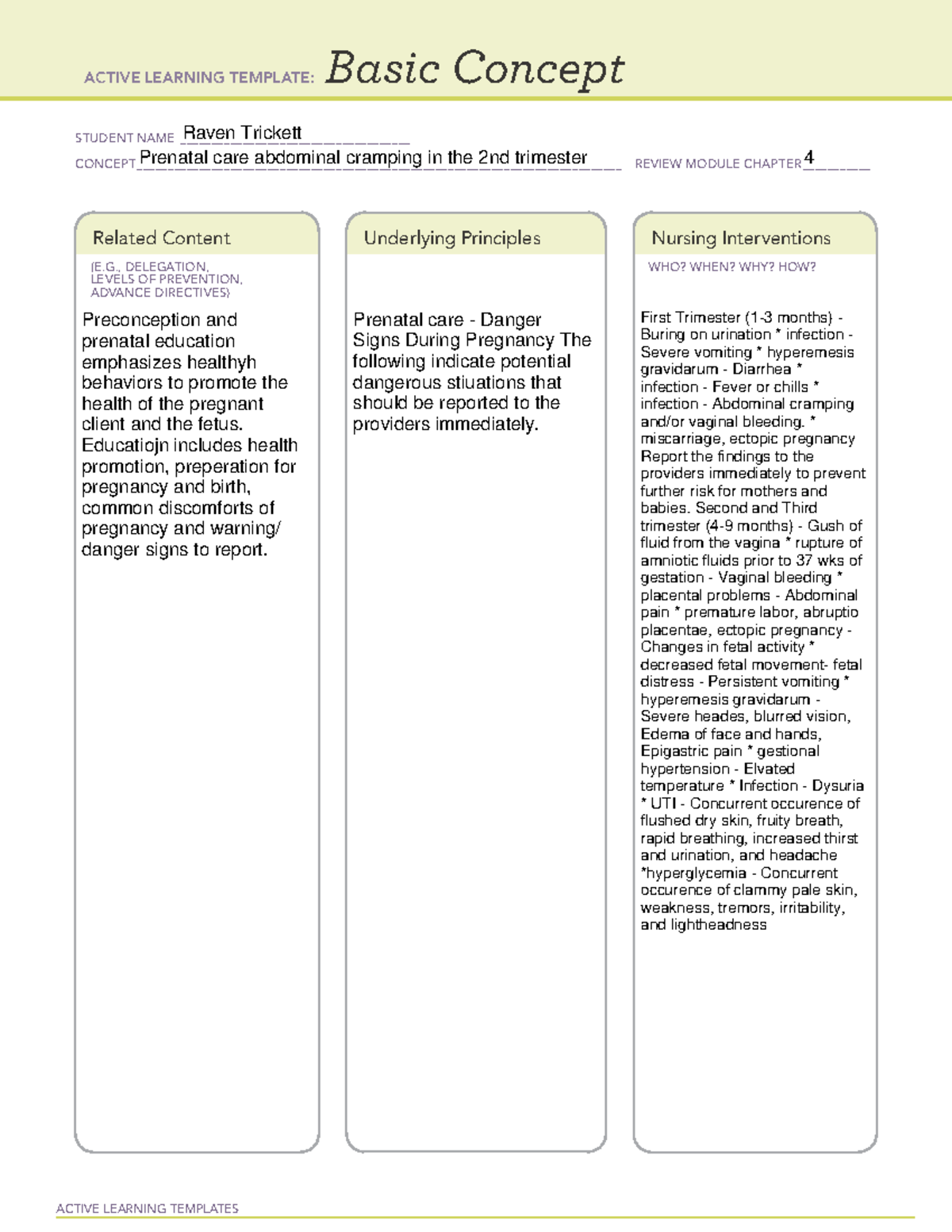 ATI Basic Concept prenatal care abdominal cramping ACTIVE LEARNING