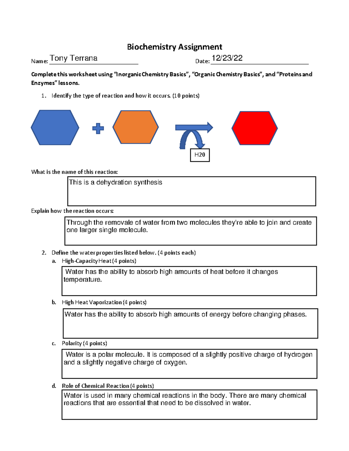 biochemistry assignment topics