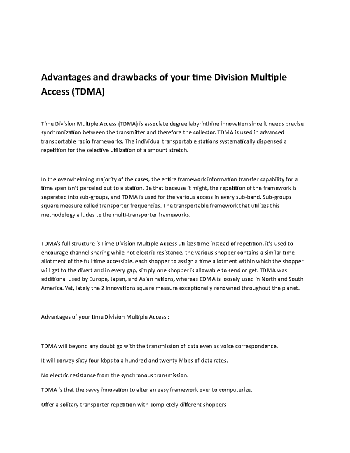 Advantages and drawbacks of your time Division Multiple Access (TDMA ...