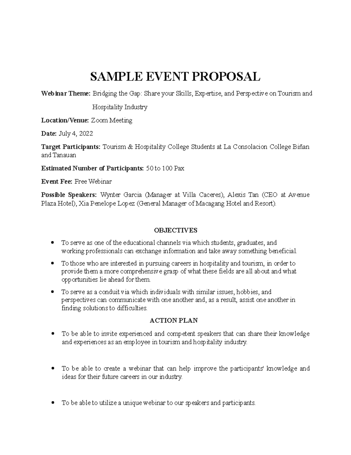 Angelino Abella Sample Event Proposal - SAMPLE EVENT PROPOSAL Webinar ...