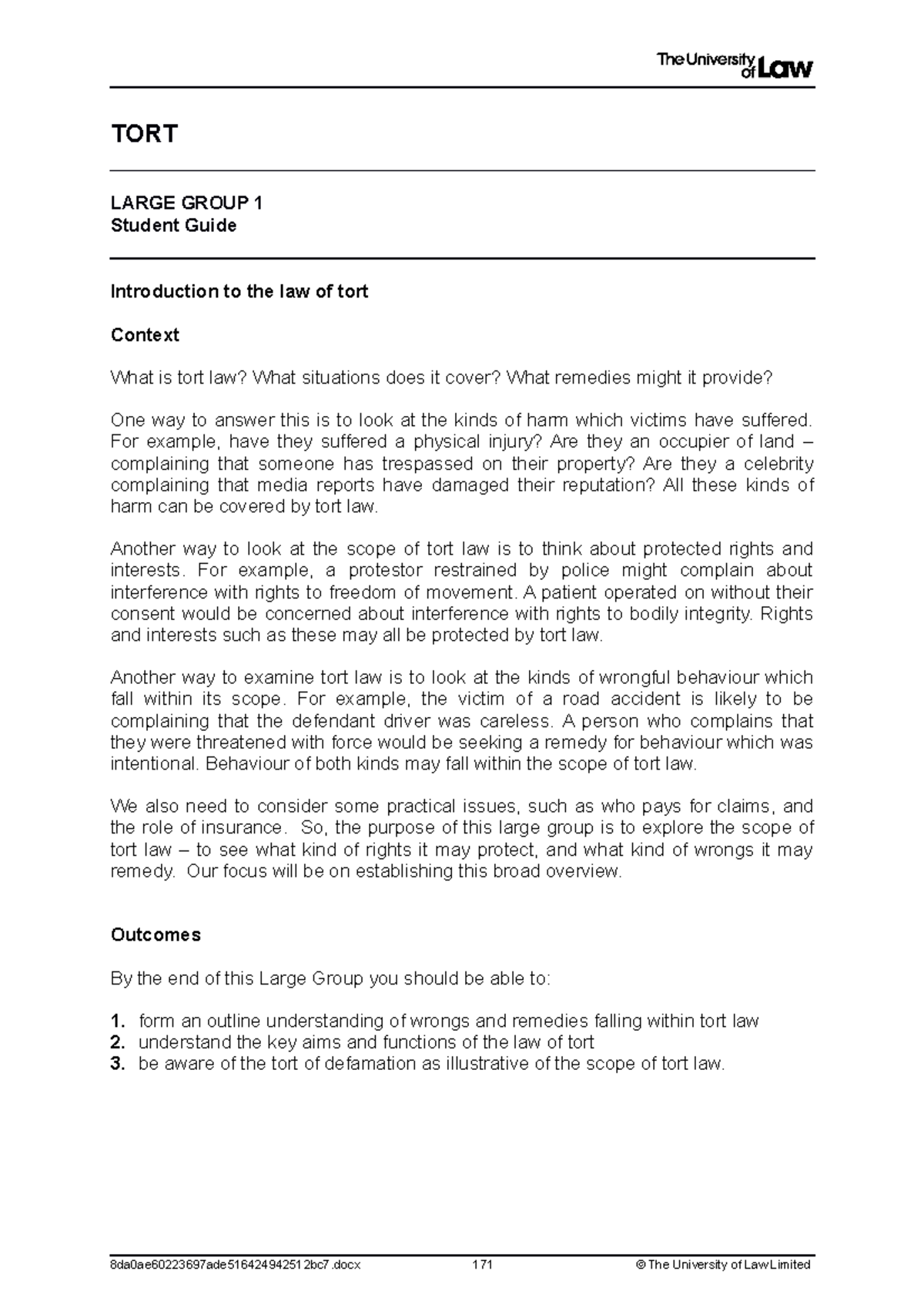 Tort Unit 1 LG Video Notes - TORT LARGE GROUP 1 Student Guide ...