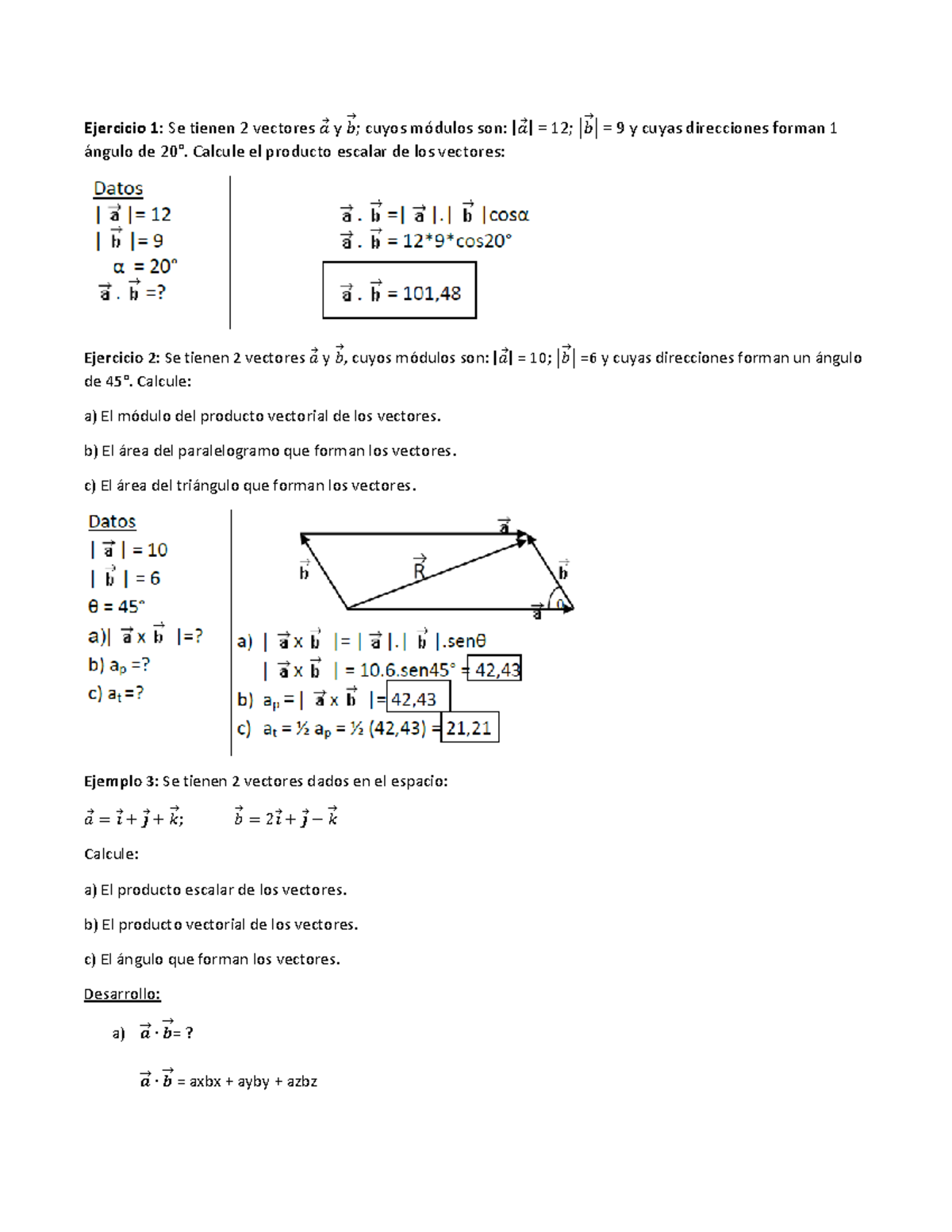 Unidad 2 - Ejercicios De Vectores - Ejercicio 1: Se Tienen 2 Vectores ...