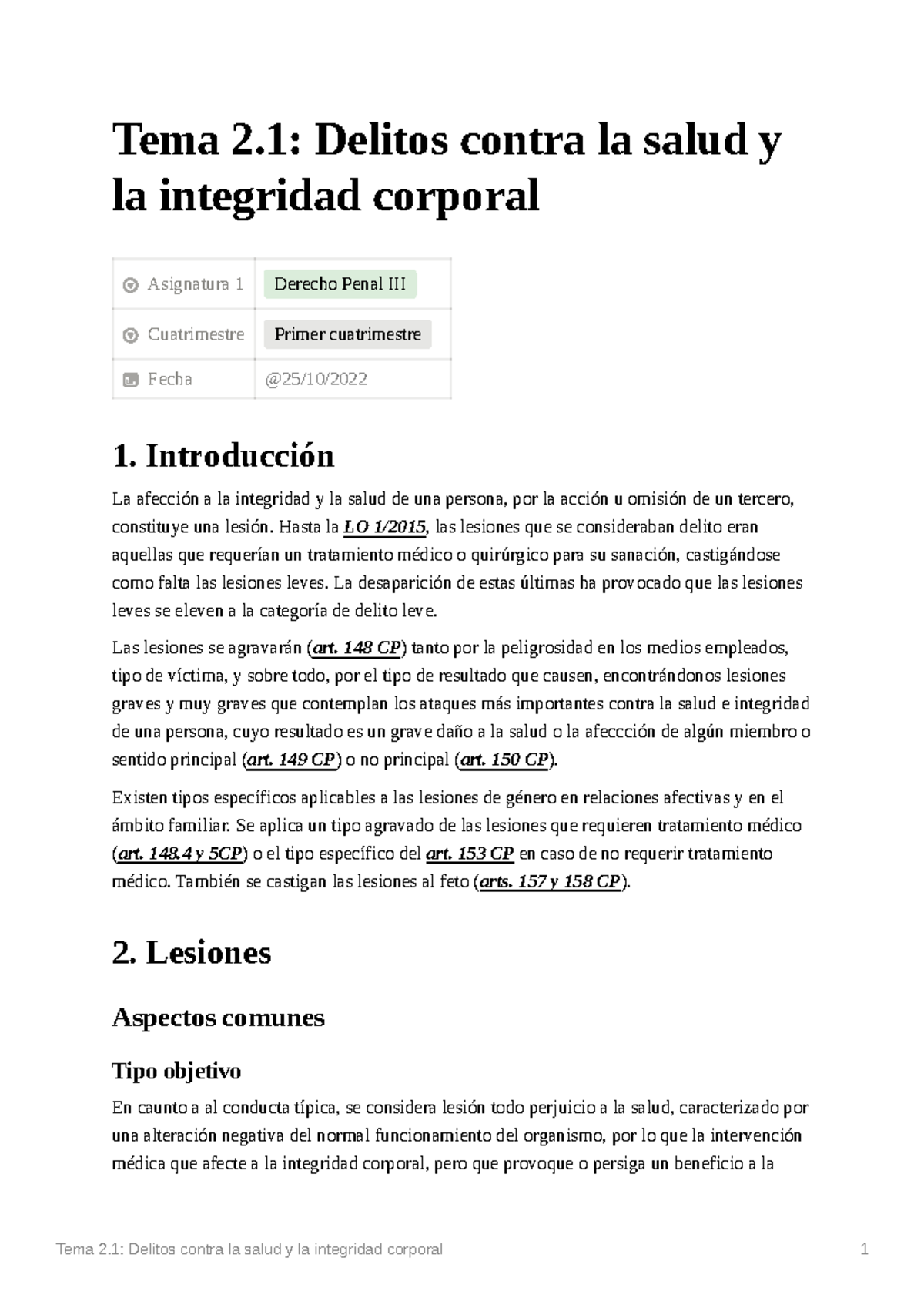 Tema 2 1 Delitos Contra La Salud Y La Integridad Corporal Tema 2