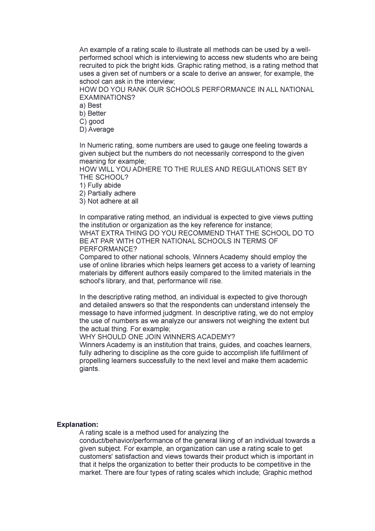 An example of a rating scale to Q4 An example of a rating scale to