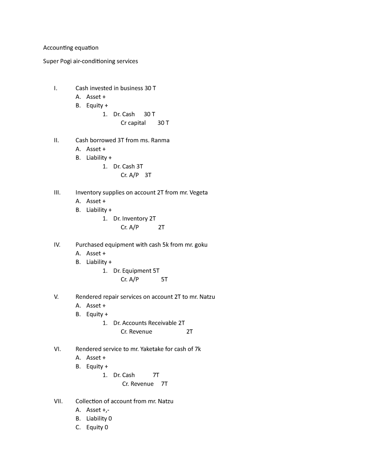 Basic accounting - Practice - Accouning equaion Super Pogi air ...