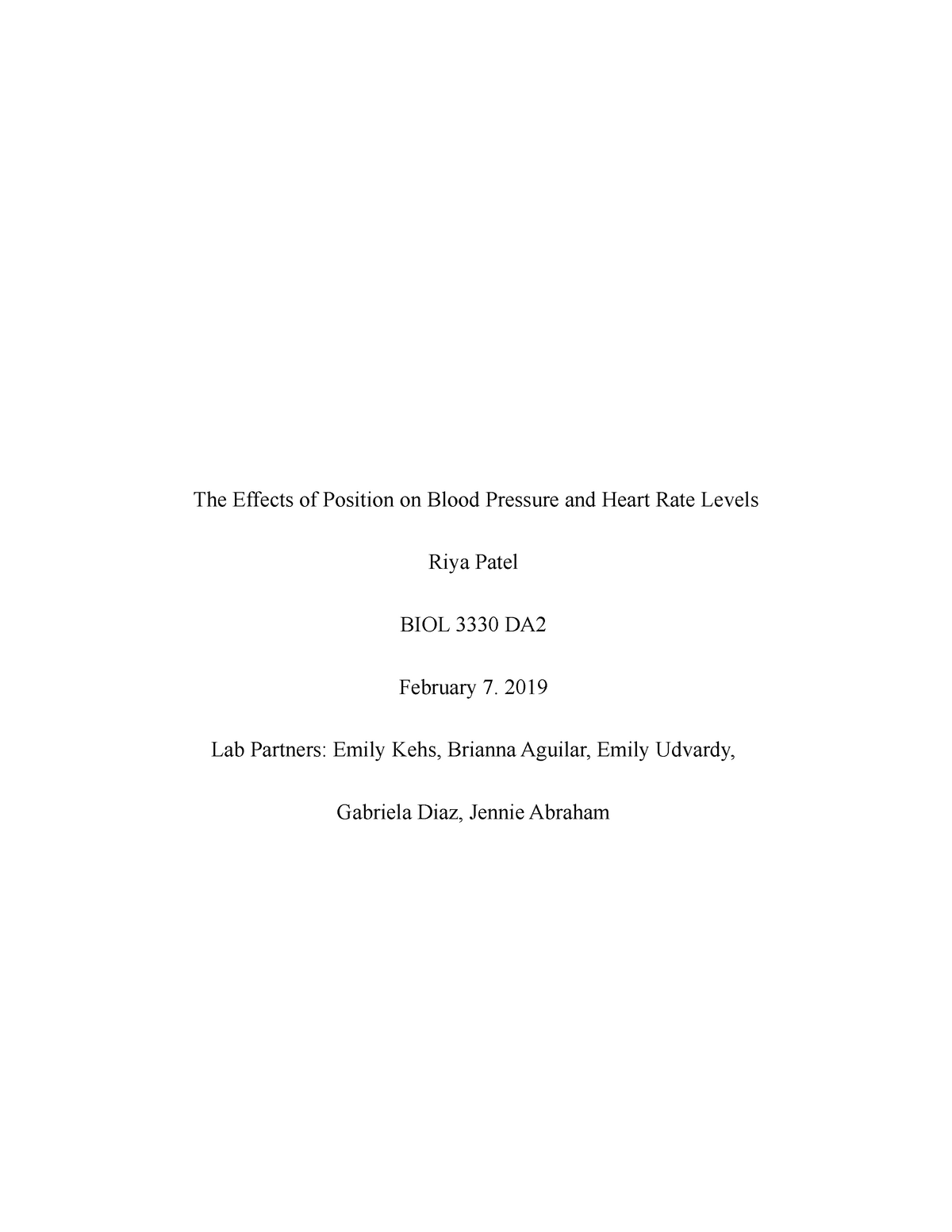 blood pressure lab report
