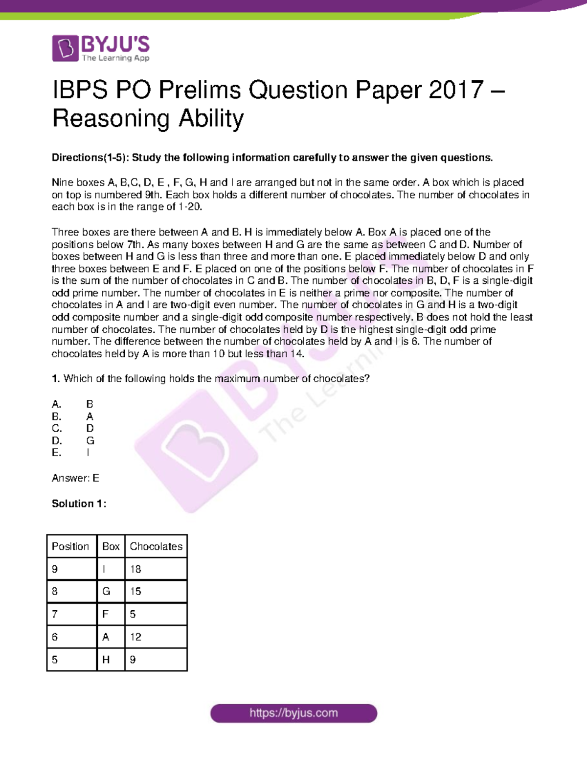 IBPS Reasoning 2018 - IBPS PO Prelims Question Paper 2017 – Reasoning ...