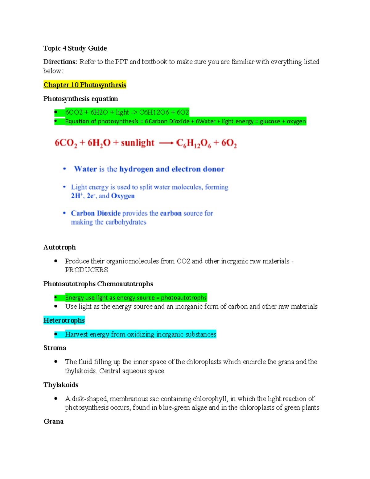 Bio 181 Topic 4 Study Guide - Topic 4 Study Guide Directions: Refer to ...