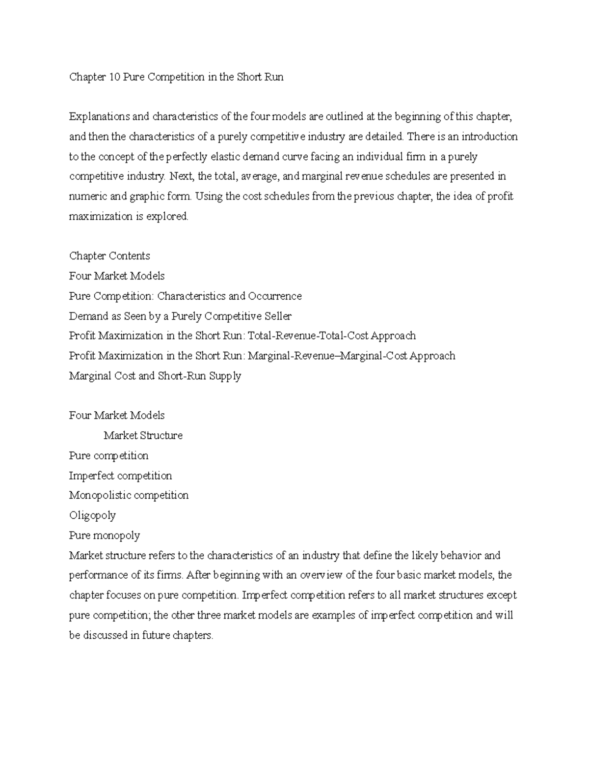 Chapter 10 Pure Competition in the Short Run - There is an introduction ...