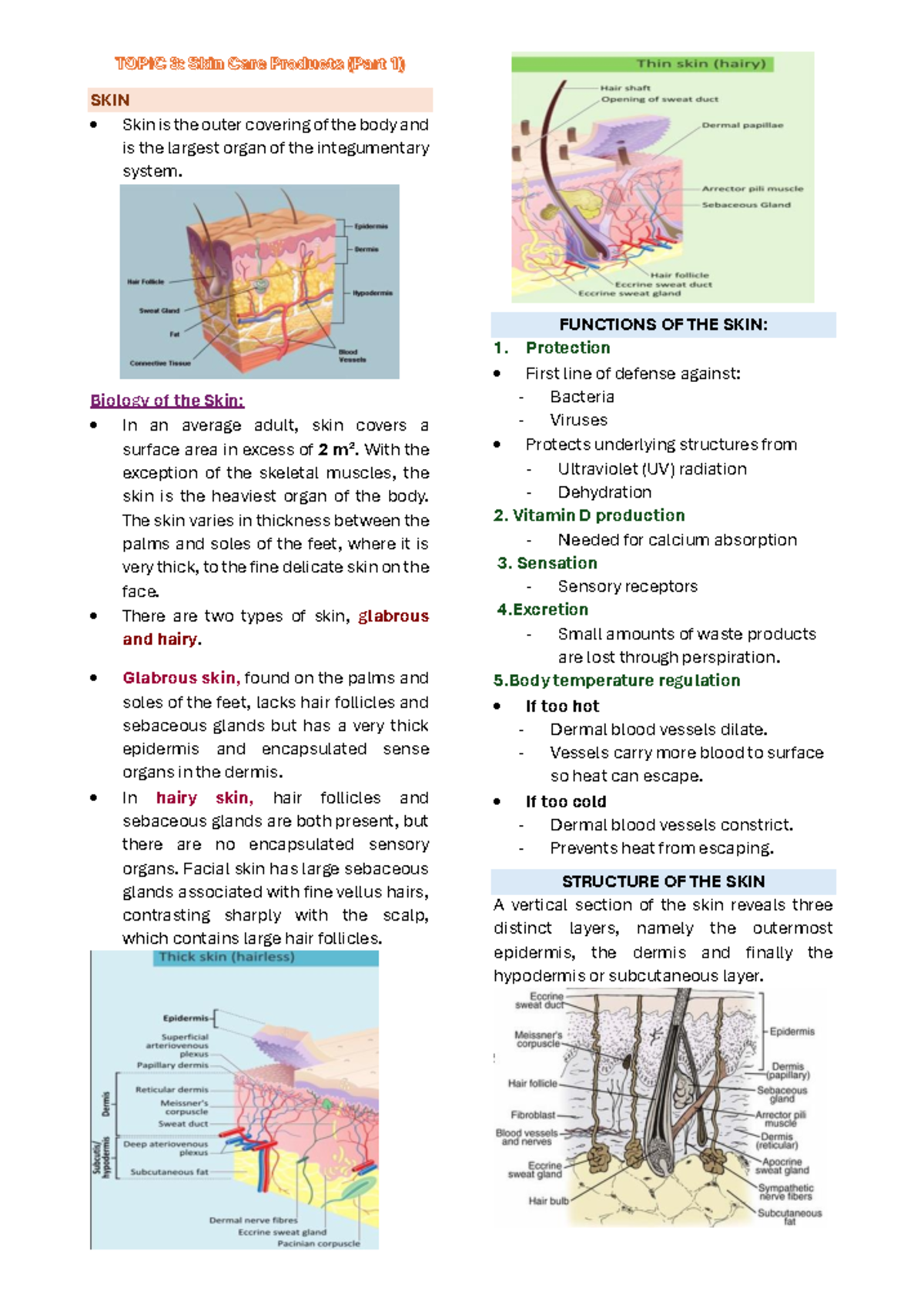 PCOS Midterms 1 - TOPIC 3: Skin Care Products (Part 1) SKIN Skin is the ...