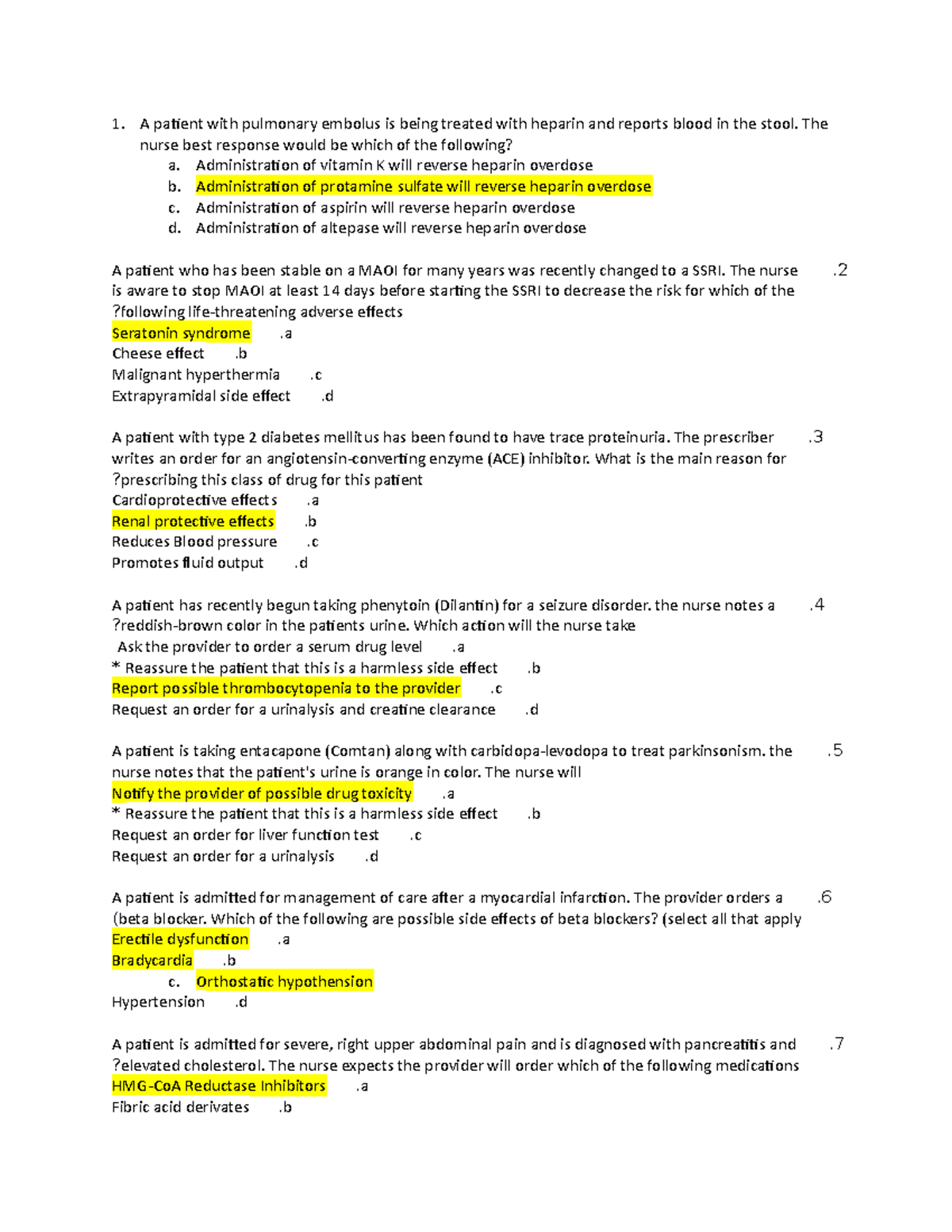 Pharm final review q-a - Study materials and notes for test - A patient ...