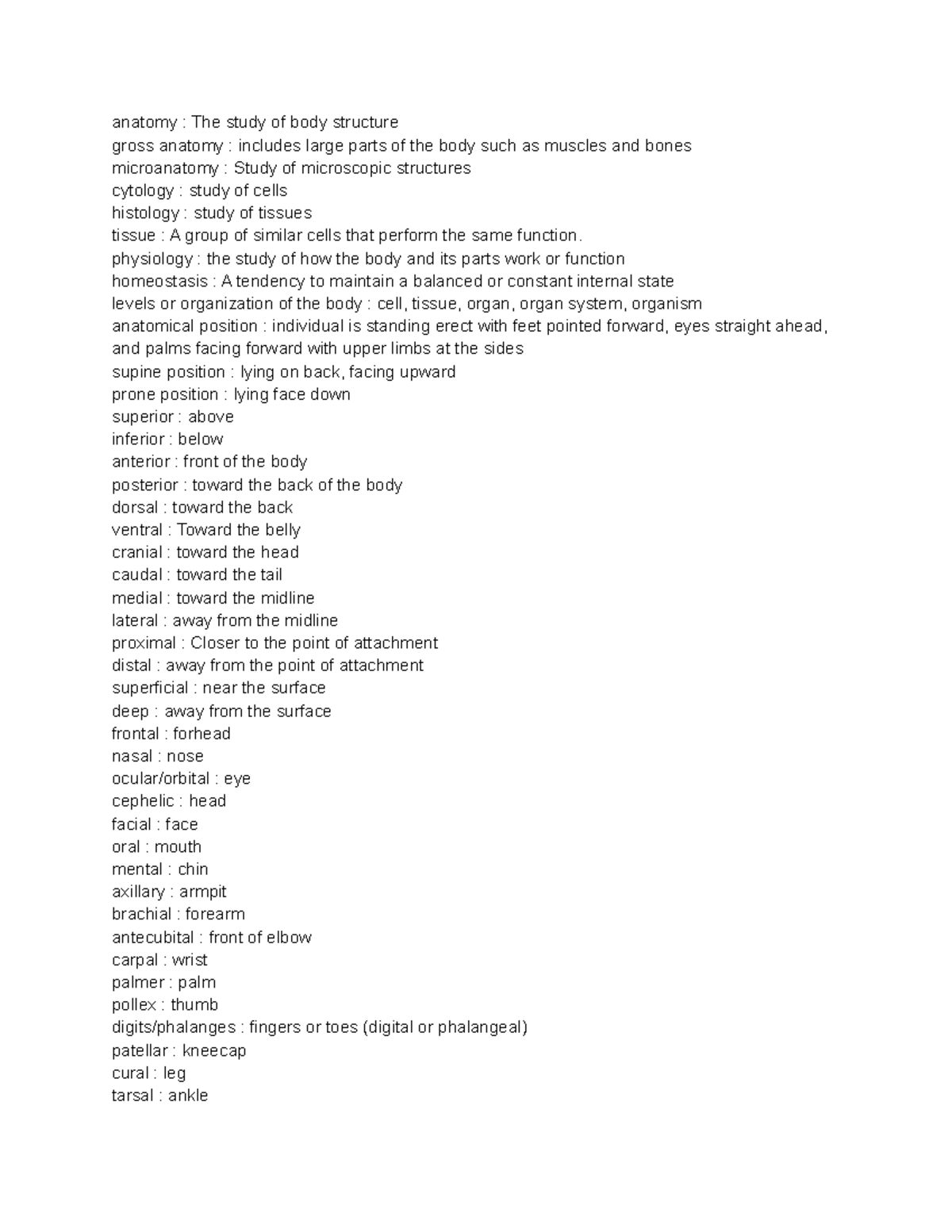 HSCI 103 L Ex 2 - Terms from Exercise 3 of Anatomy and Phys lab manual ...
