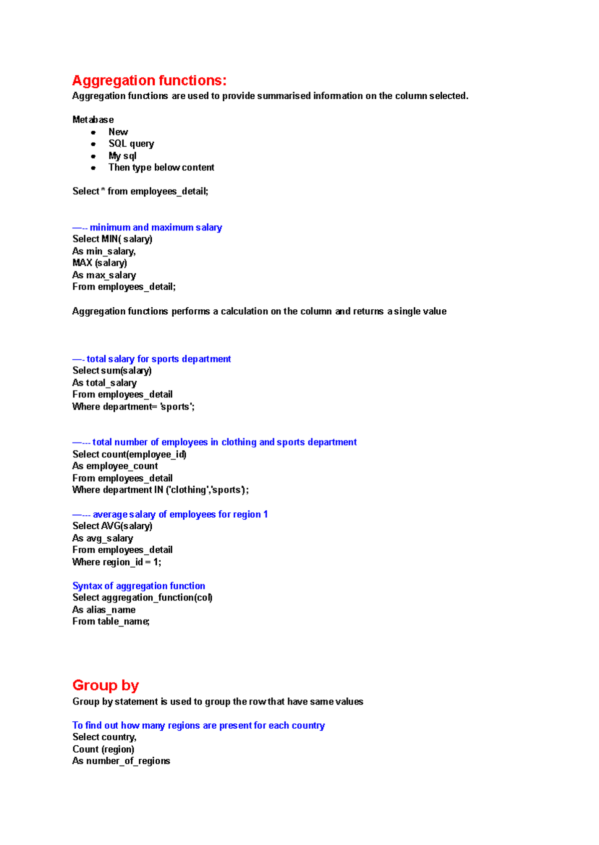 SQL 3 - Anything related to subject - Aggregation functions ...