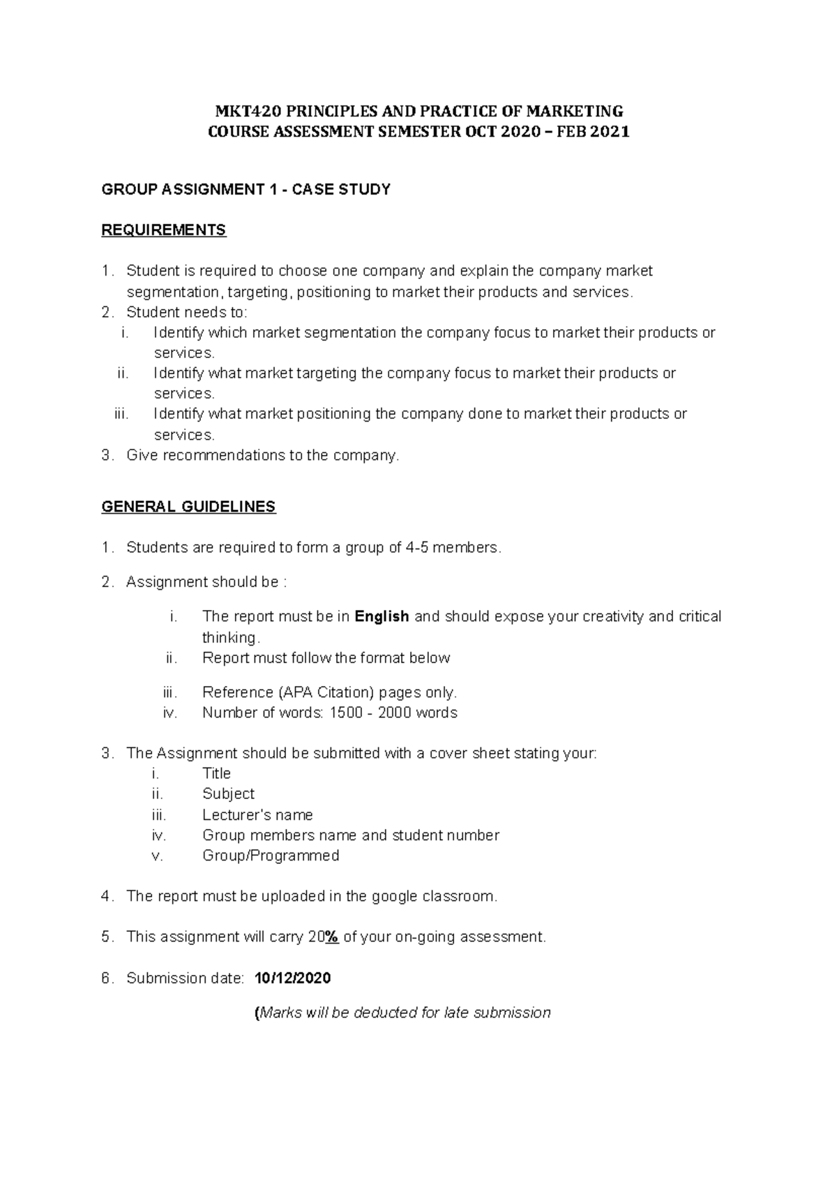 Mkt420 Group Assignment 1 Mkt420 Principles And Practice Of Marketing