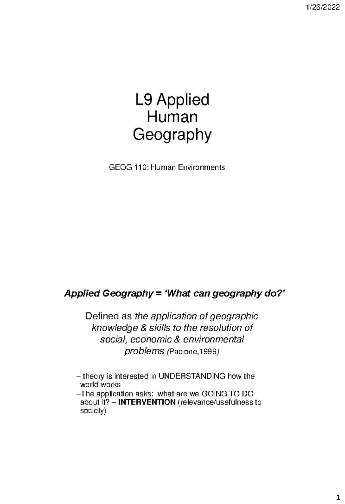 L9 Applied Human Geography - L9 Applied Human Geography GEOG 110: Human ...