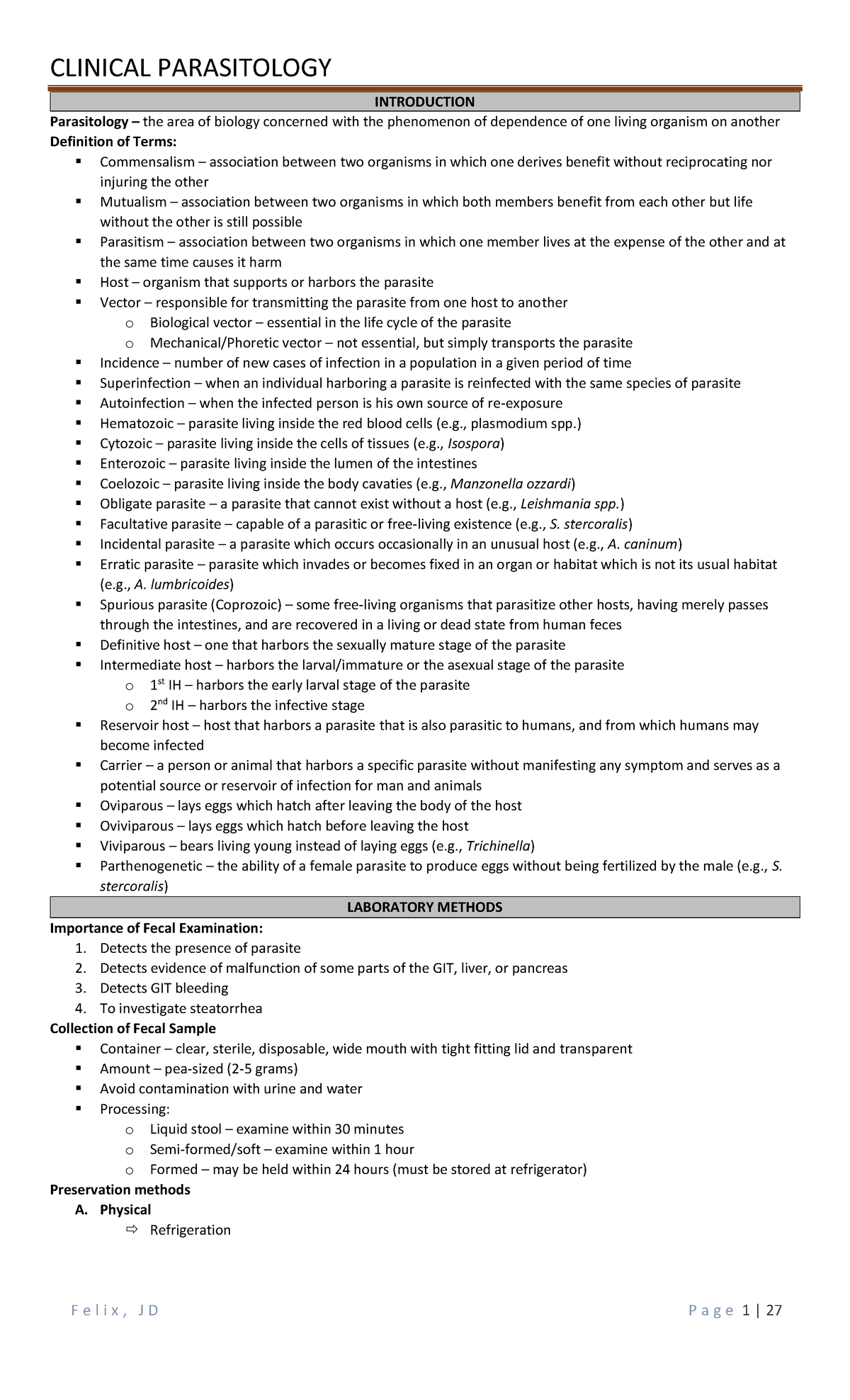 606020946 Parasitology Review Notes - CLINICAL PARASITOLOGY ...