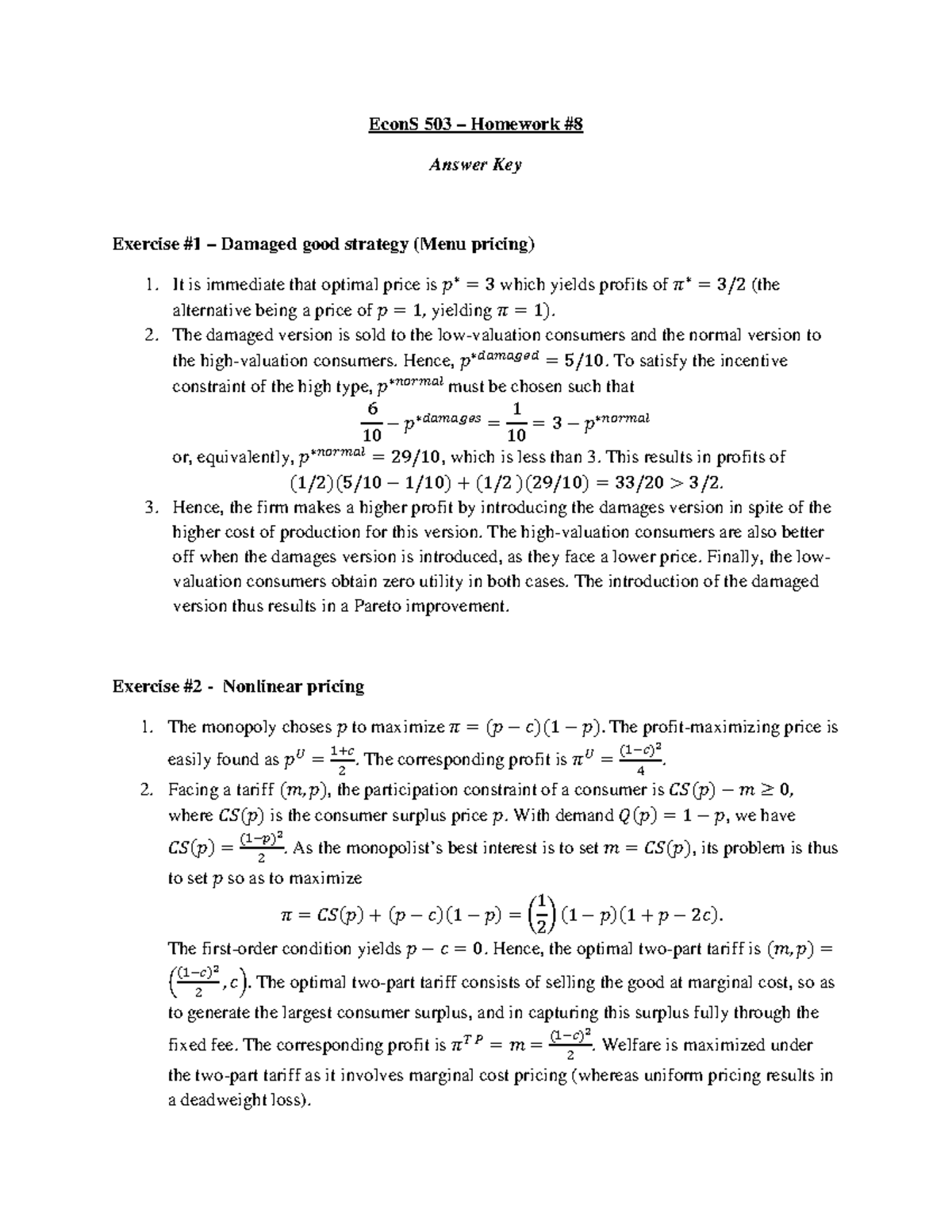 Homework 8 Questions And Answers Spring 2016 - EconS 503 Homework ...