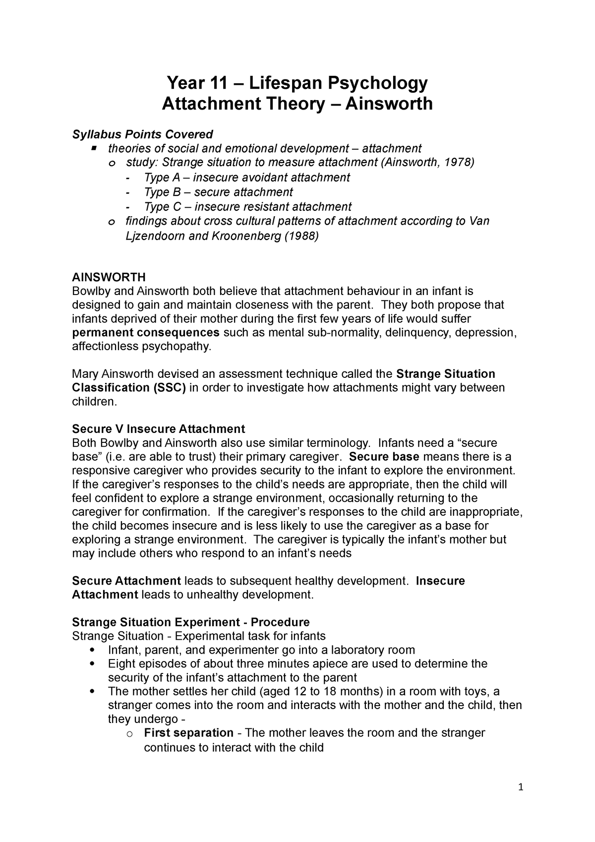 Week 13 Attachment Theory Ainsworth Workbook SPRC 1004 UniSA   Thumb 1200 1698 