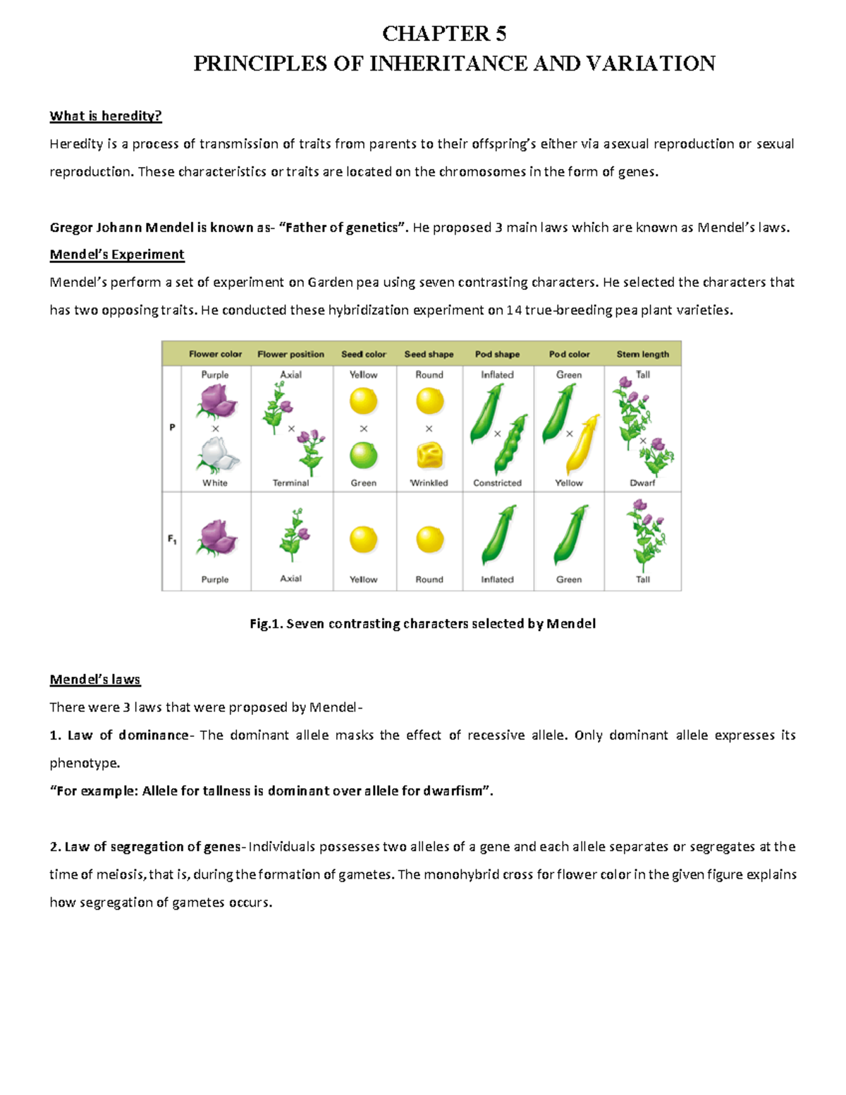 L-4 Principles of Inheritance & Variation - PRINCIPLES OF INHERITANCE ...