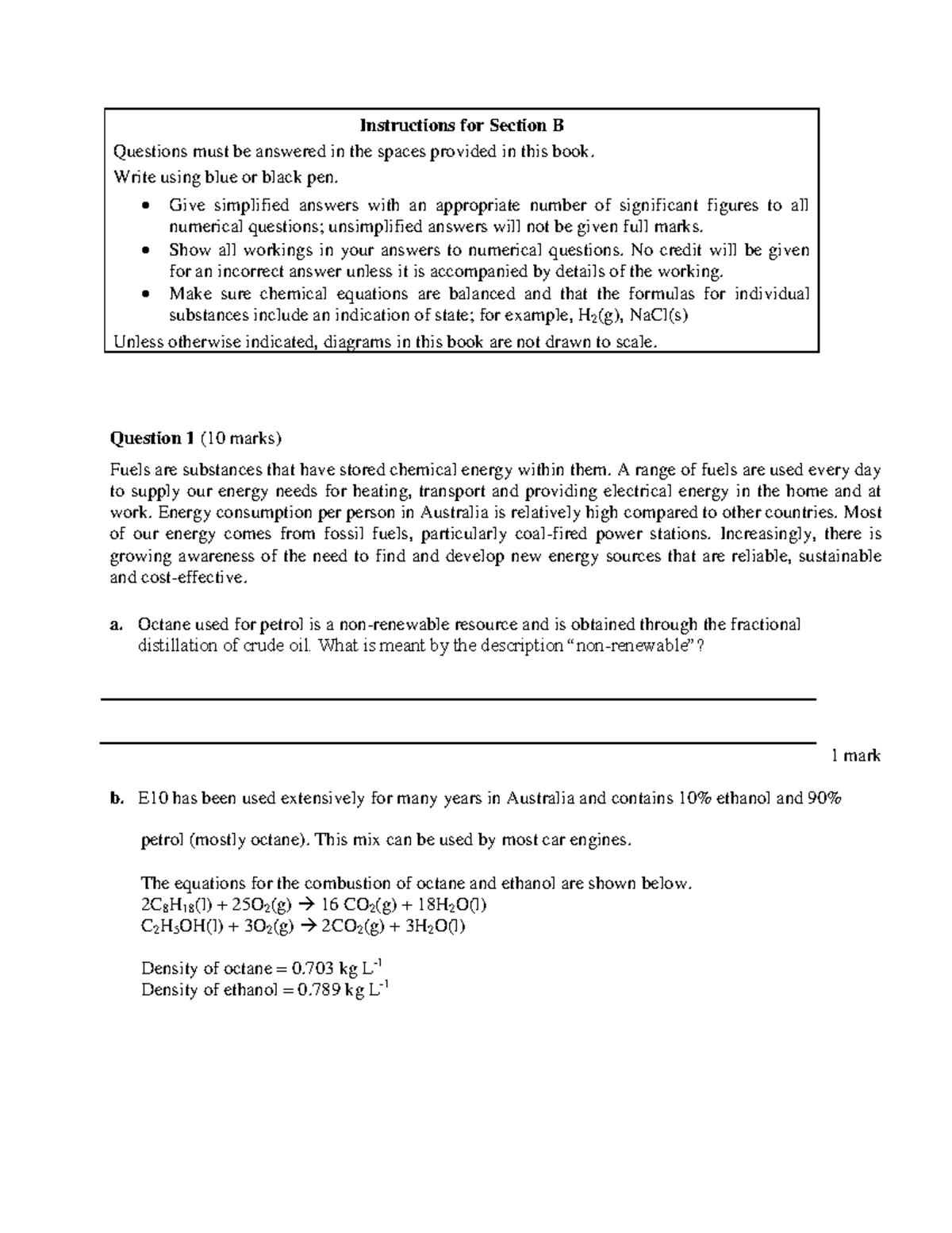 Year 12 Chemistry Section B Practice Exam - Instructions for Section B ...