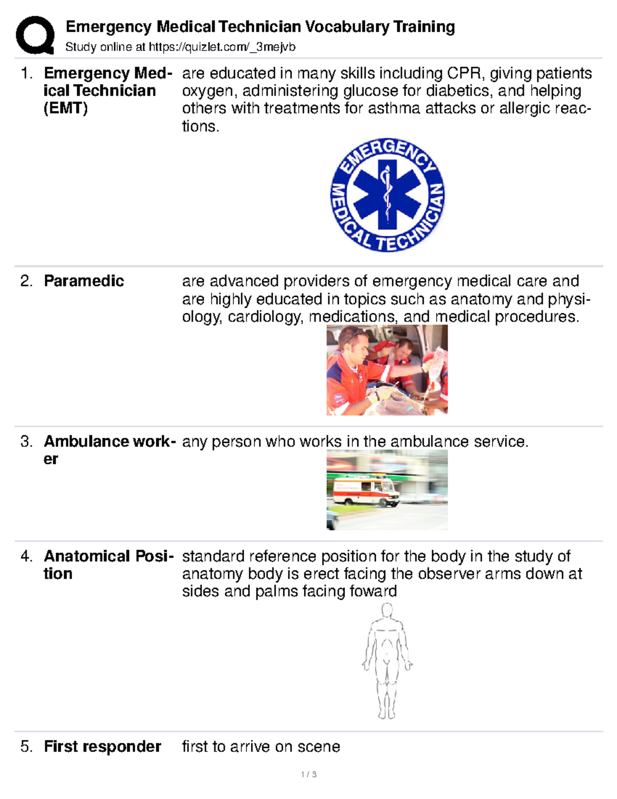 Emergency Medical Technician Vocabulary Training - Paramedic are ...