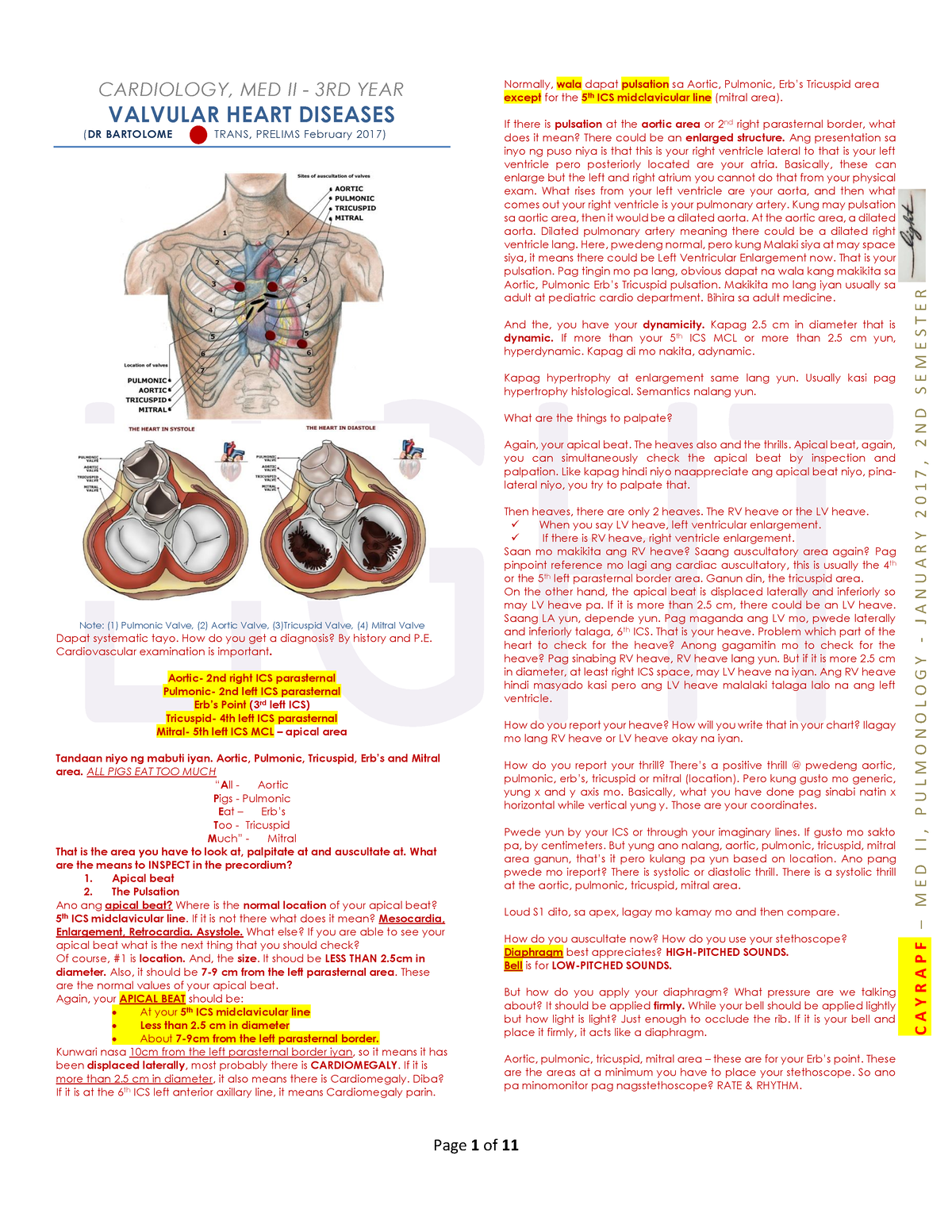 Cardio 1.1 Valvular Heart Disease By Dr. Bartolome - C A Y R A P F – M ...