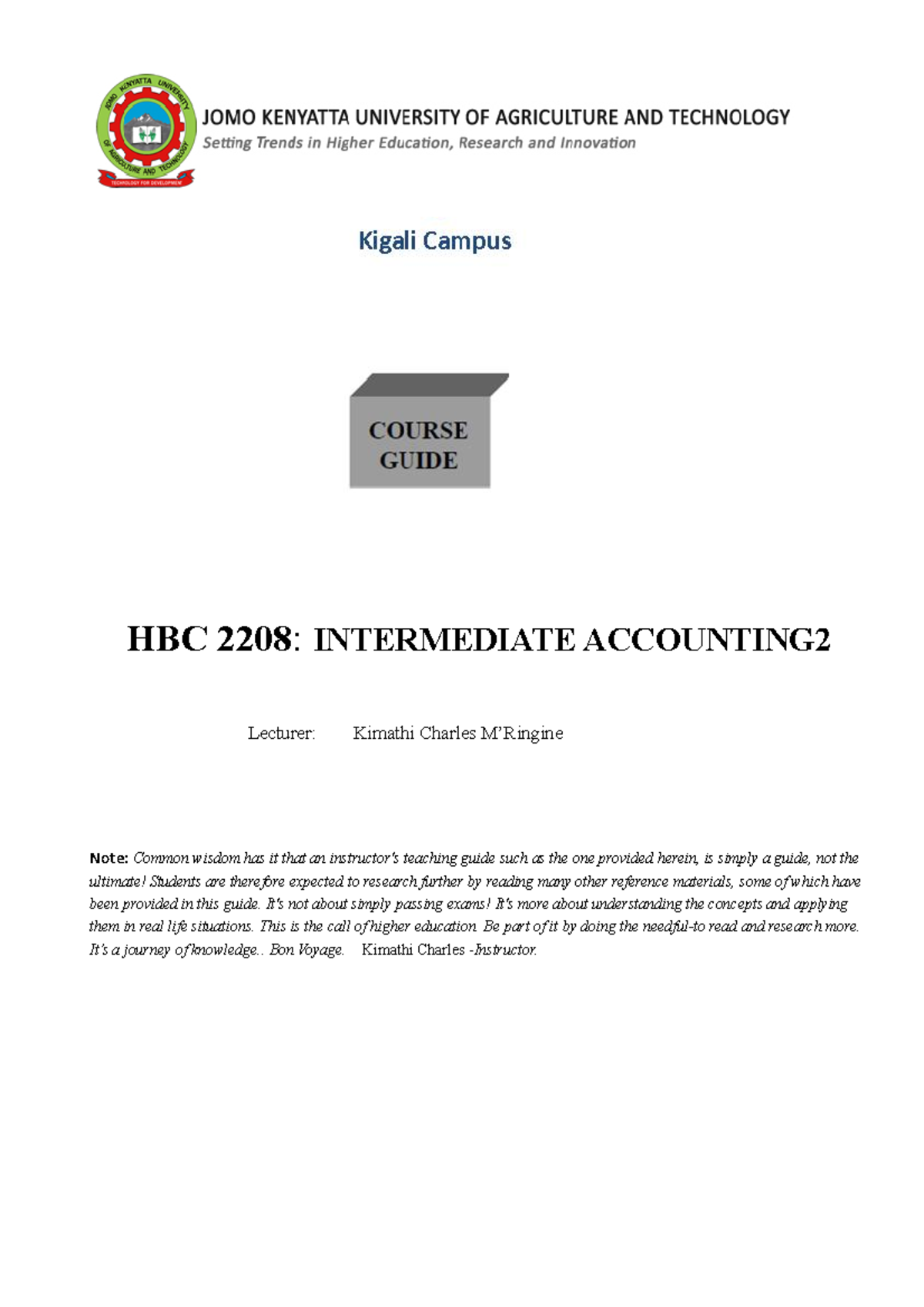Intermediate Accounting 2 Course Guide - HBC 2208: INTERMEDIATE ...