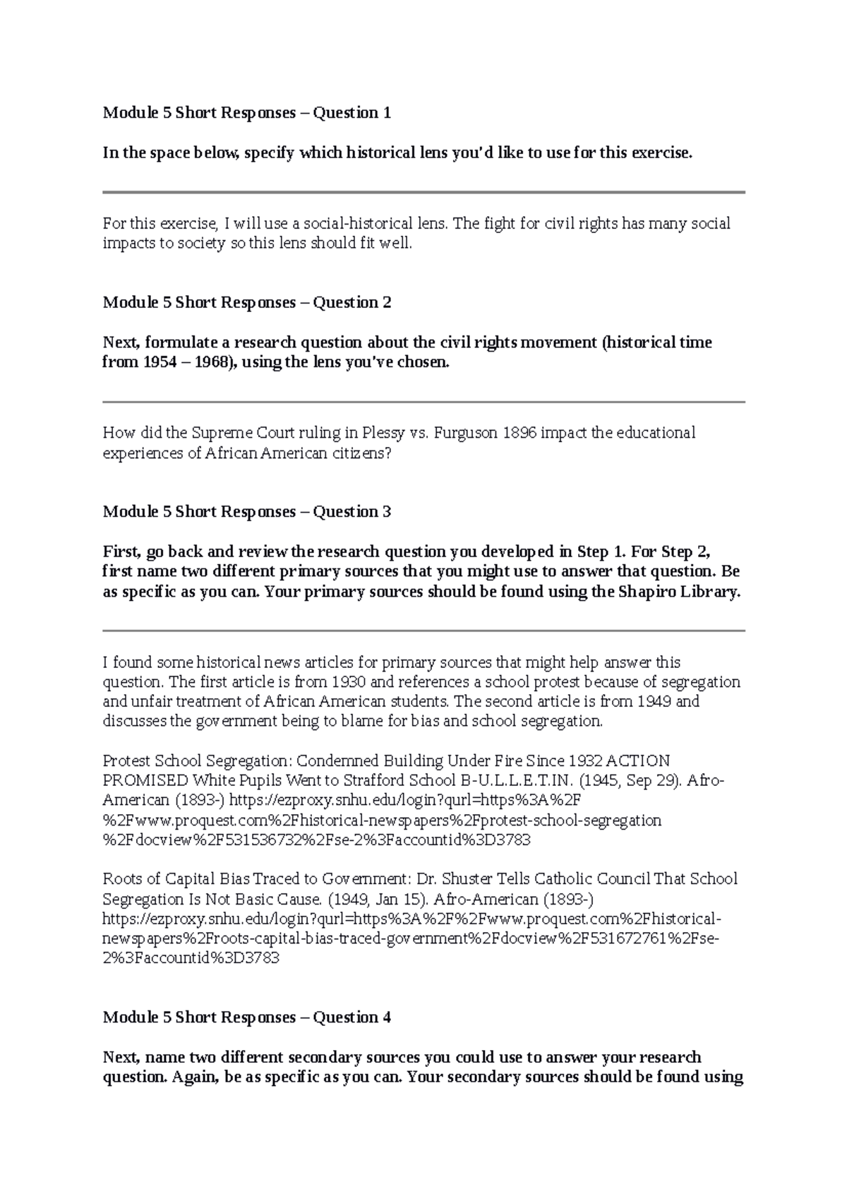 Joanna Schneider HIS 200 Applied History - Module 5 Short Responses ...