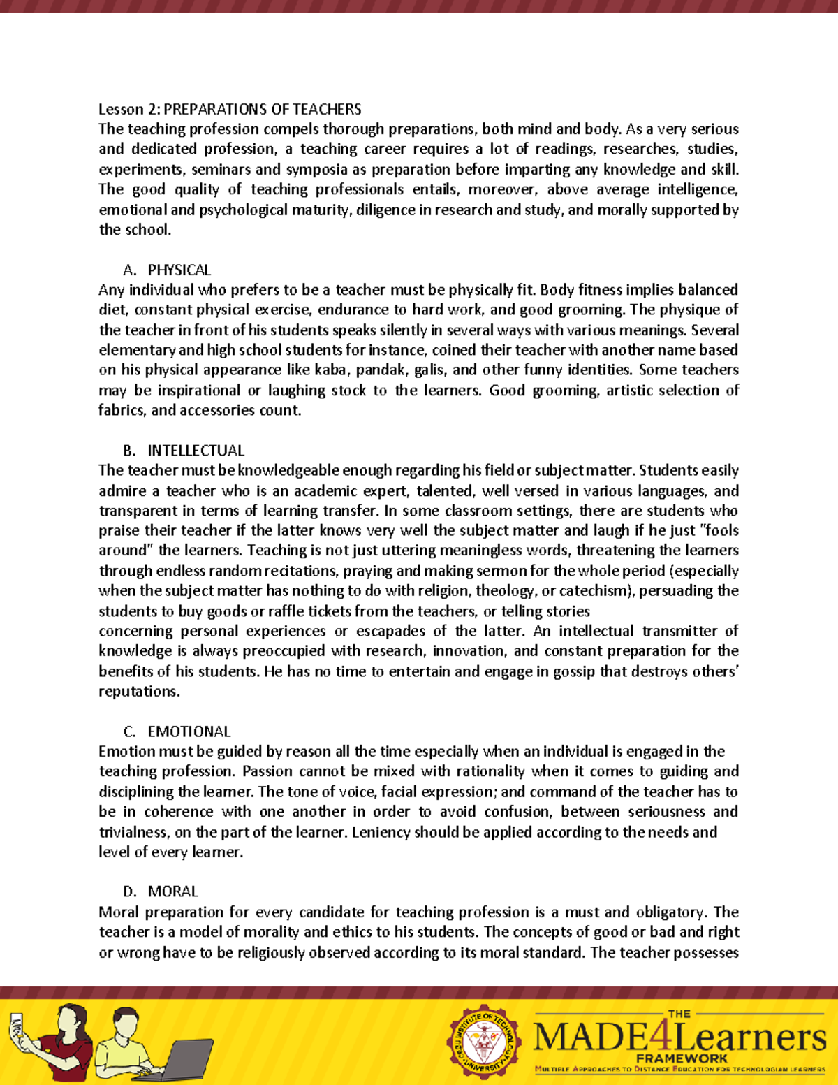 3 Preparations of Teachers - Lesson 2: PREPARATIONS OF TEACHERS The ...