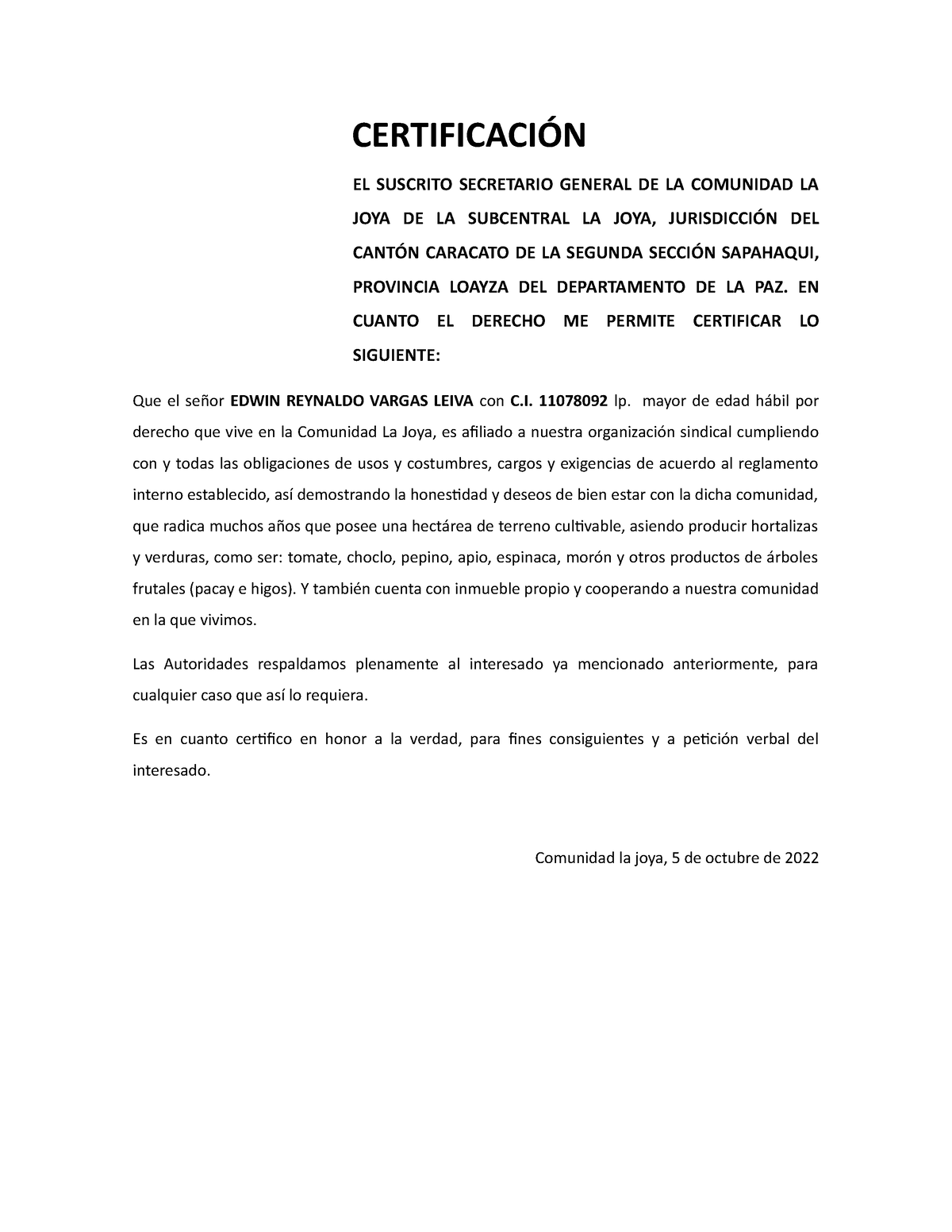 Certificación Leiva 123 - CERTIFICACIÓN EL SUSCRITO SECRETARIO GENERAL ...