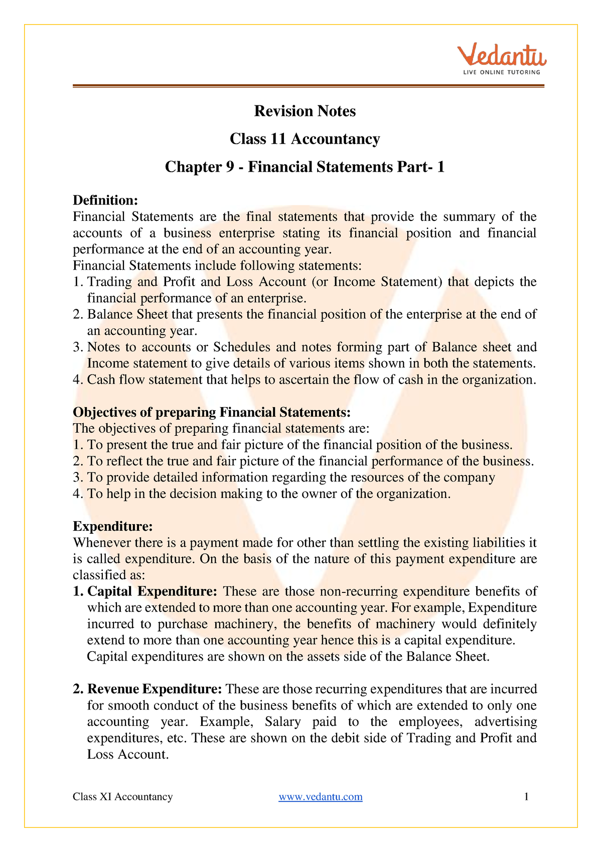 Class 11 Accountancy Chapter-9 Revision Notes - Revision Notes Class 11