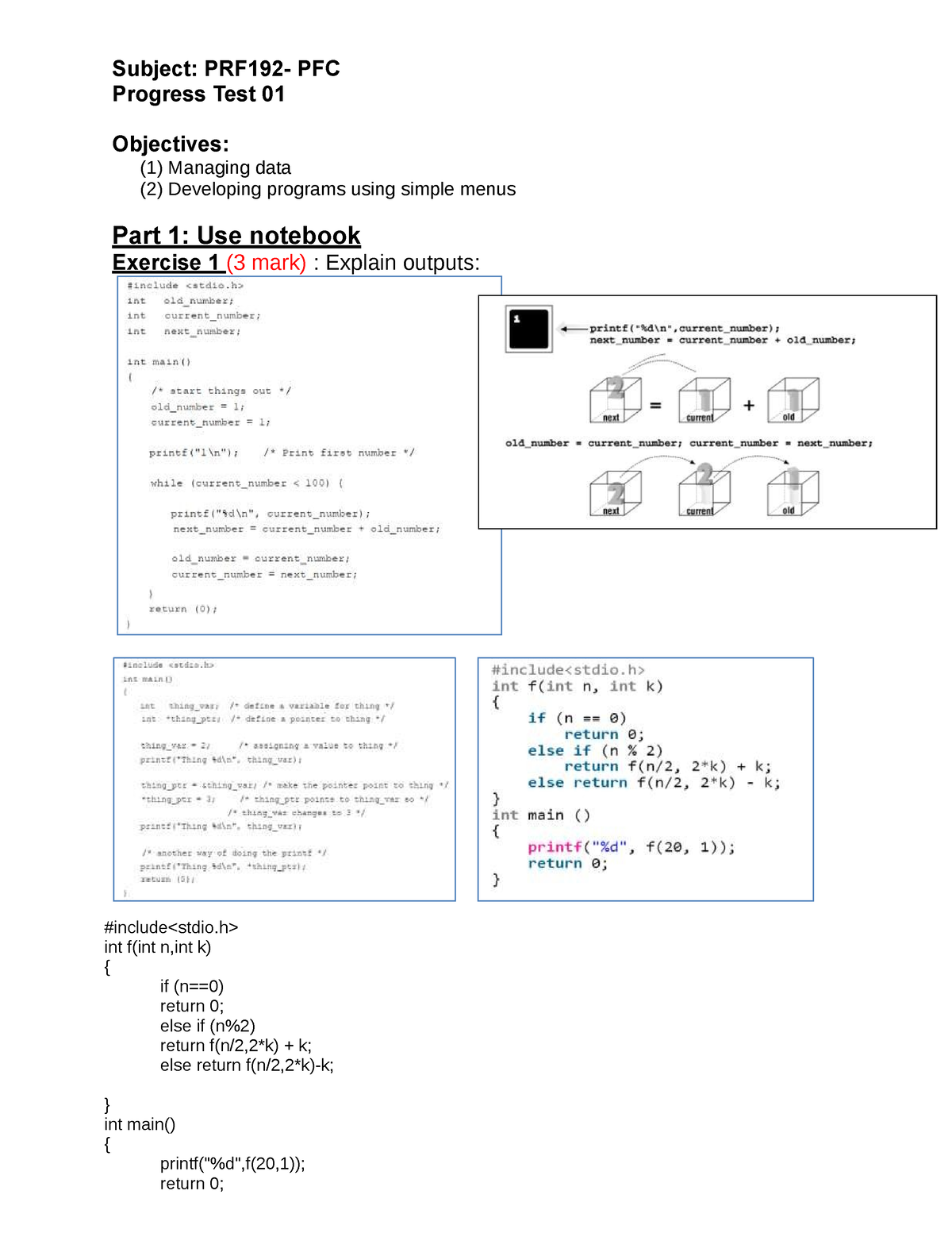 Progress Test 01 - Sad - Subject: PRF192- PFC Progress Test 01 ...