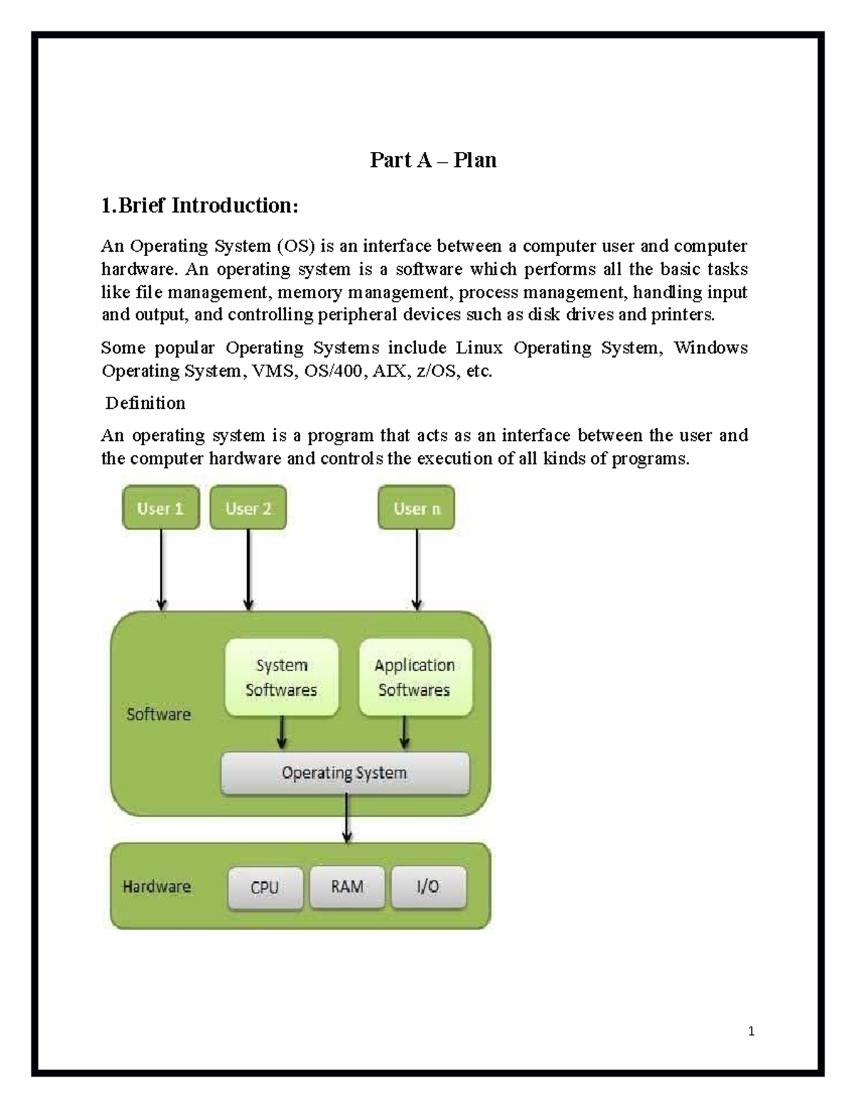 Oprating System Project - Part A – Plan 1 Introduction: An Operating ...