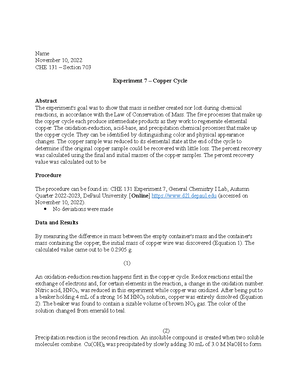 Lab 7 - Experiment 7 - The Copper Cycle - Ocean Wells March 4, 2019 CHE ...