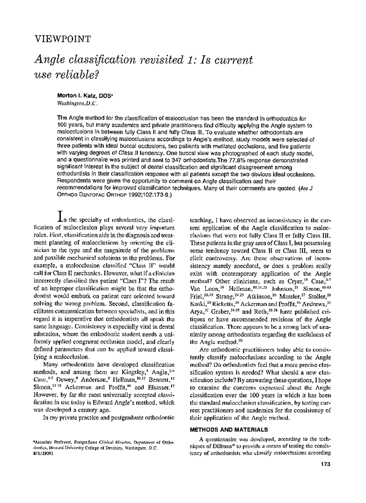 Katz1992 - It's an article - VIEWPOINT Angle classification revisited 1 ...