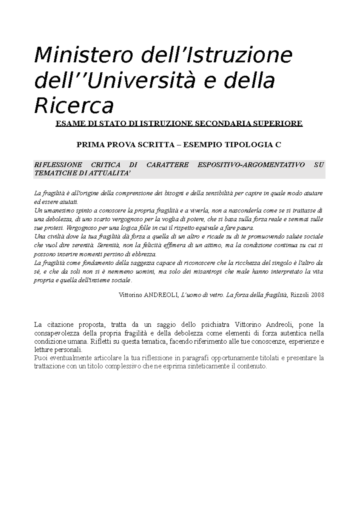 Tipologia C 2 - Appunti - Ministero Dell’Istruzione Dell’’Università E ...