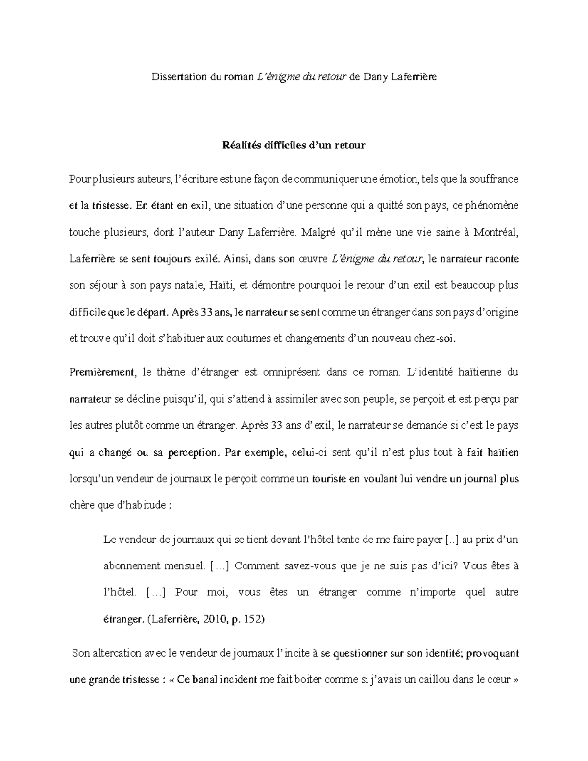 Dissertation du roman image