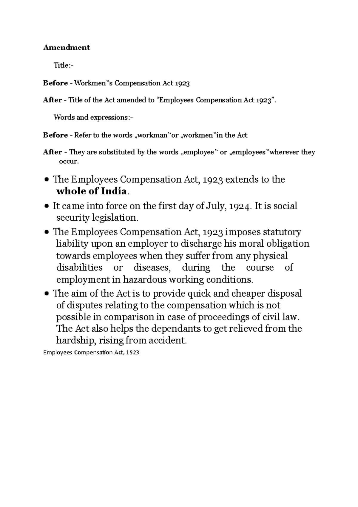 Amendment Amendment 1) Title Before Workmen‟s Compensation Act