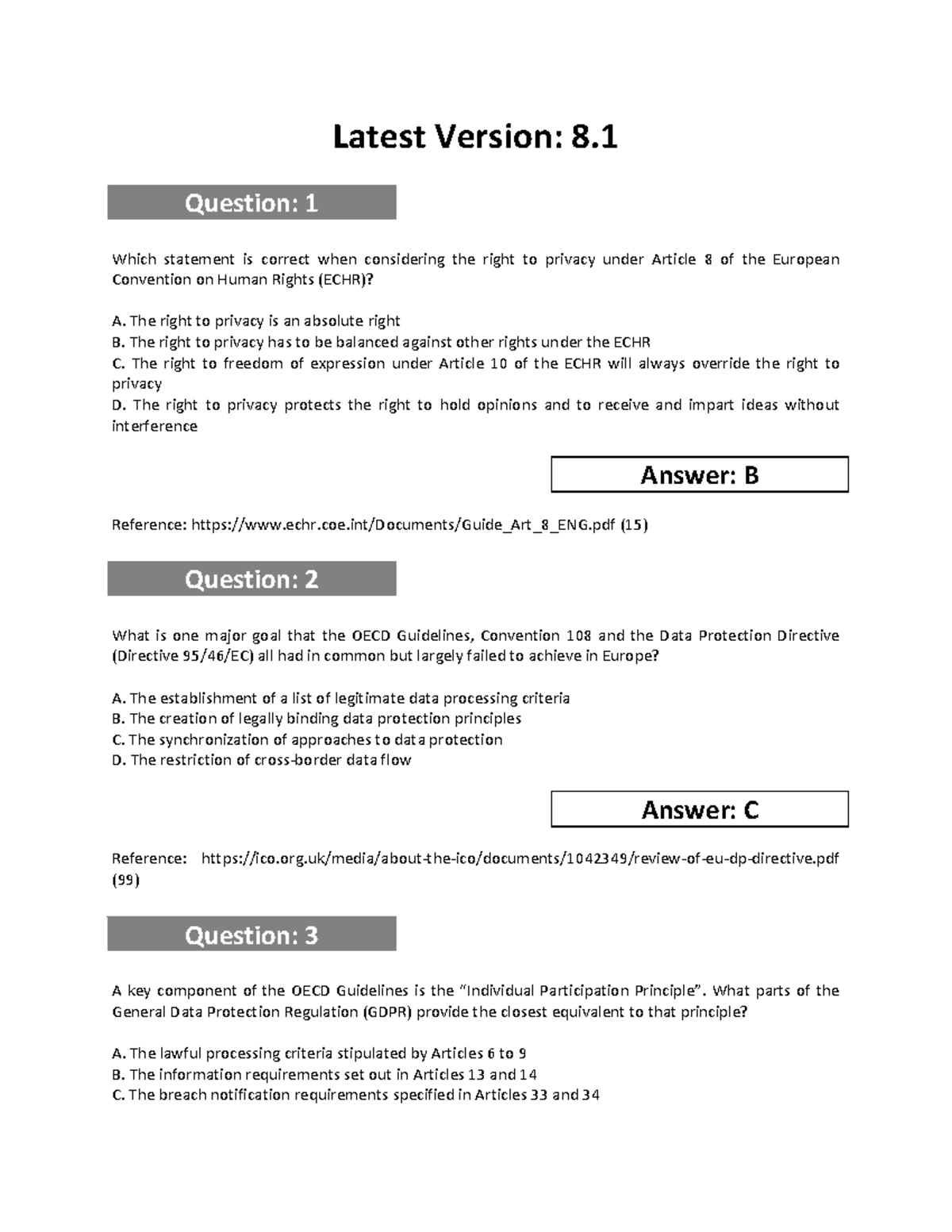 Explore CIPP-E Ample Questions & Updated Answers - Latest Version: 8 ...