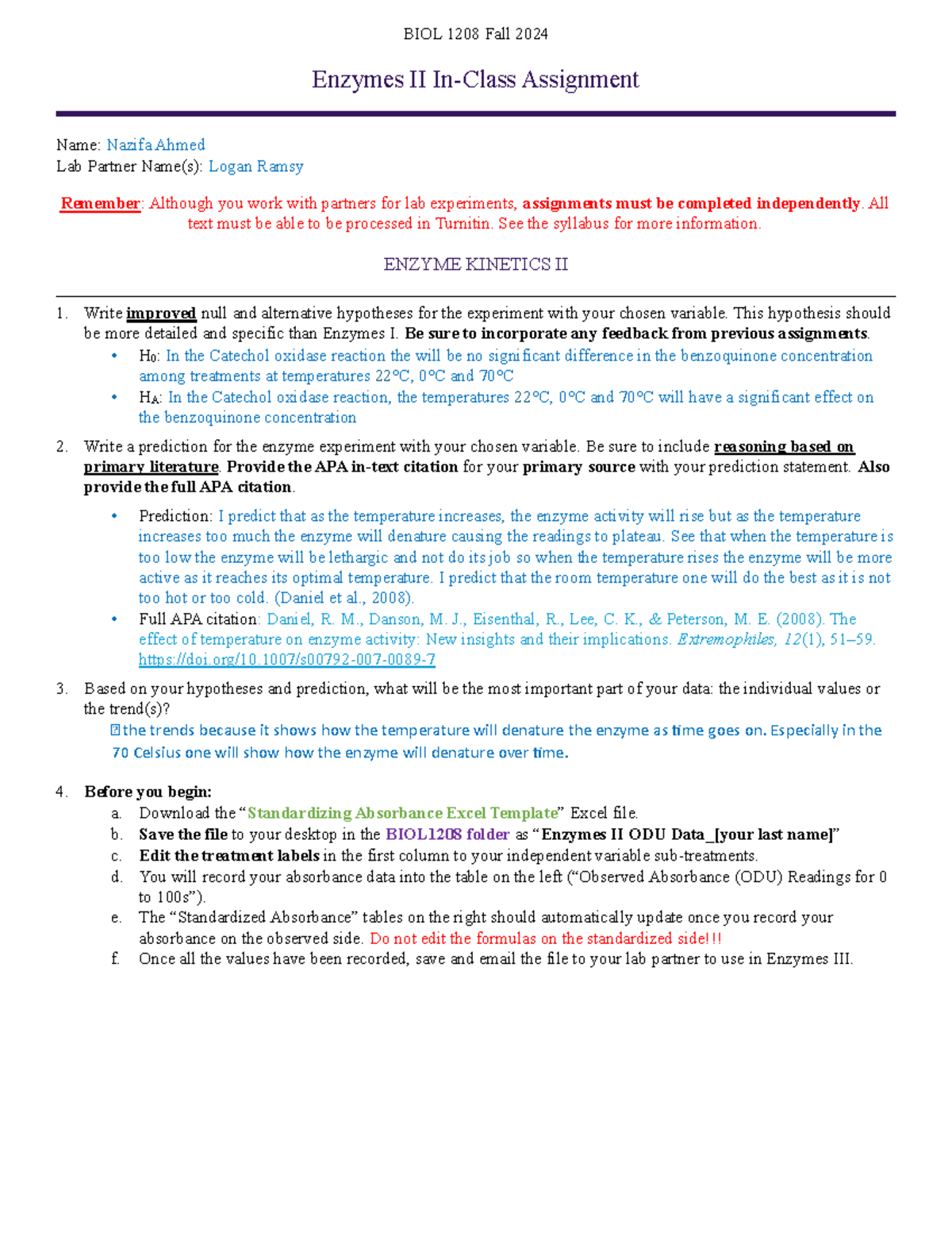 Enzyme II ICA - Tagged - BIOL 1208 Fall 2024 Enzymes II In-Class ...