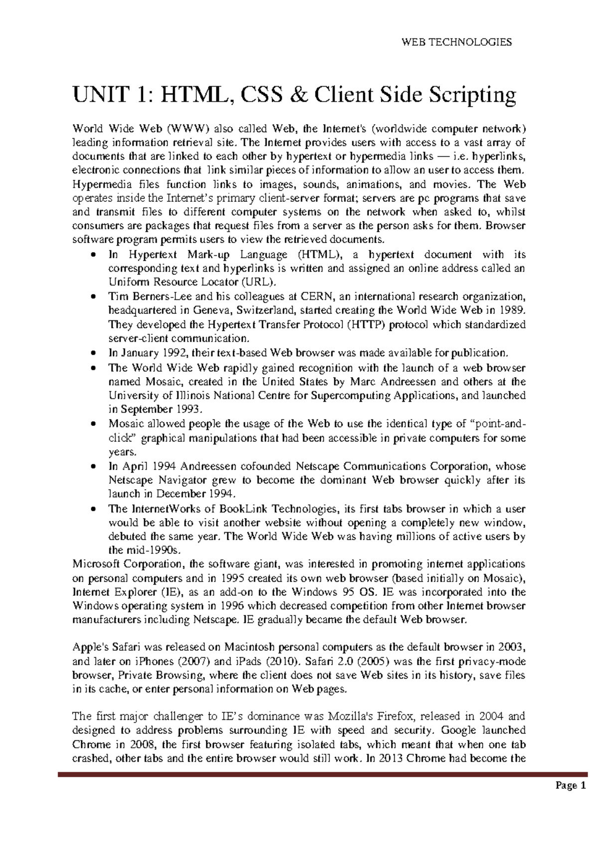 01 Introduction - Lecture notes 1 - Web Technologies - PESU - Studocu