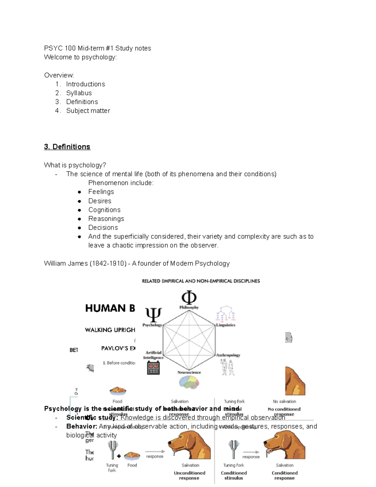 Psyc 100 Mid-term #1 Study Notes - PSYC 100 Mid-term #1 Study Notes ...