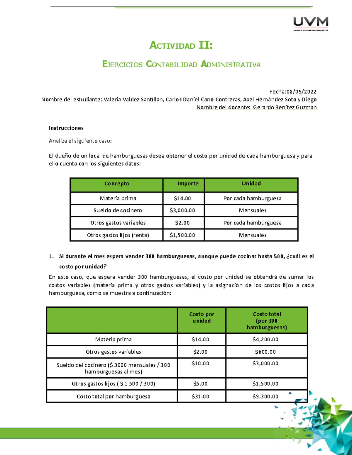 Actividad Ii Contabilidad Administrativa Actividad Ii Ejercicios